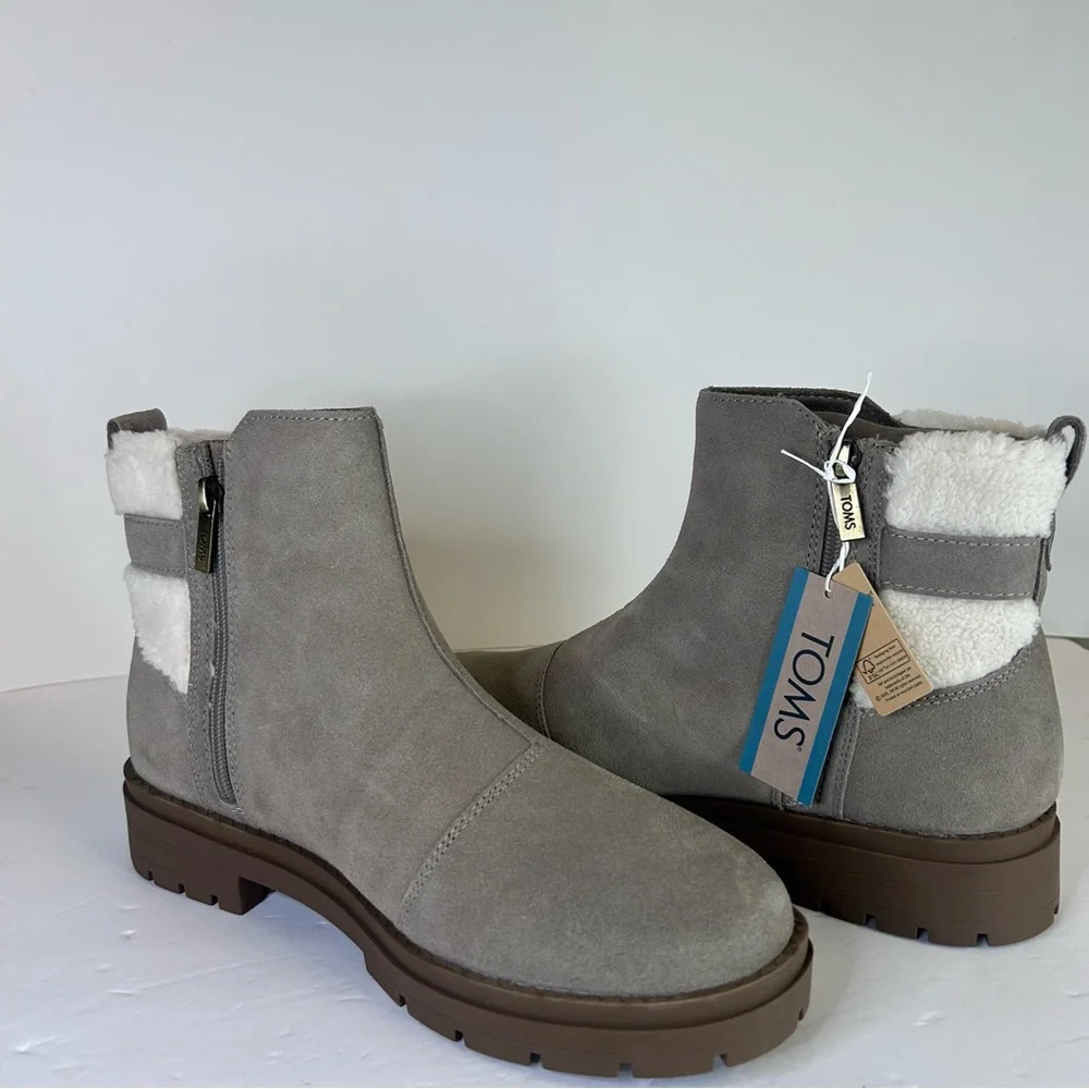 NWT TOMS Astrid Water Repellent‎ Suede Ankle Boots Dune Womens 9.5